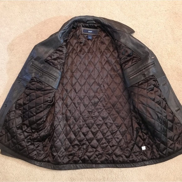Gap Brown Leather Jacket Coat Adult Size Small Insulated Quilted Lining Mens - Picture 4 of 13